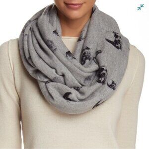 Skull Cashmere Infinity Scarf Gray w/ Black Skulls 100% Cashmere Wrap